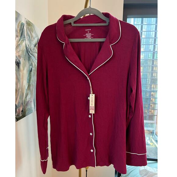 Adore Me | Matylda Dark Red Ruby Buttton Down Pajama Sleep Shirt | Sz M | NWT - Picture 2 of 5